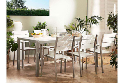 Image of Beliani Gartentisch Aluminium weiss 180 x 90 cm Vernio bei JUMBO