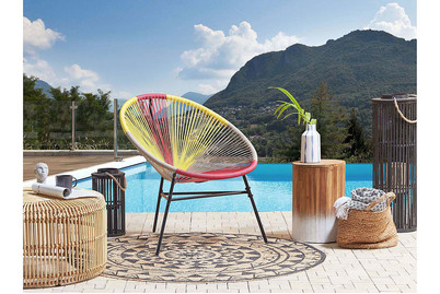 Image of Beliani Rattanstuhl Kunststoff rosa / gelb / beige ø 76 cm Acapulco bei JUMBO