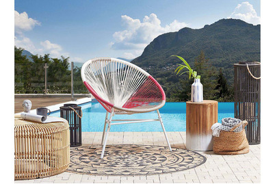 Image of Beliani Rattanstuhl Kunststoff weiss / beige / rosa ø 76 cm Acapulco bei JUMBO