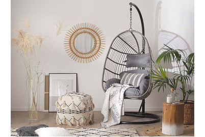 Image of Beliani Hängesessel mit Gestell ø 97 cm Rattan grau Casoli bei JUMBO