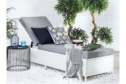 Image of Beliani Gartenliege Rattan weiss Auflage grau Turin II bei JUMBO