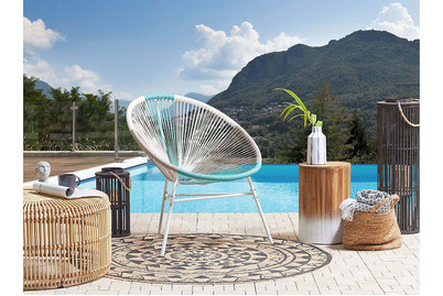 Image of Beliani Rattanstuhl Kunststoff weiss / beige / türkis ø 76 cm Acapulco bei JUMBO