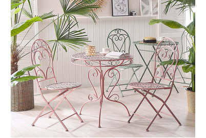 Image of Beliani Gartenstuhl Metall rosa 2er Set zusammenklappbar Albinia bei JUMBO