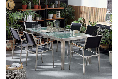 Image of Beliani Gartenmöbel Set Crashglas 180 x 90 cm 6-Sitzer Stühle Textilbespannung schwarz Grosseto bei JUMBO