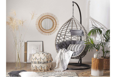 Image of Beliani Hängesessel mit Gestell ø 97 cm Rattan grau Arsita bei JUMBO