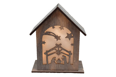 Image of Haus m. Krippenszene braun, 10 LED bei JUMBO