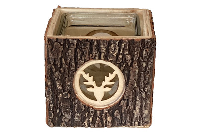 Image of Windlicht Holz/Glas Hirsch 12x12x11cm bei JUMBO