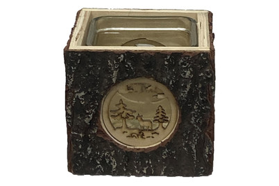 Image of Windlicht Holz/Glas Waldszene 9x9x9cm bei JUMBO