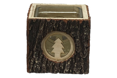 Image of Windlicht Holz/Glas Tannenbaum 9x9x9cm bei JUMBO