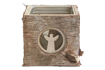 Image of Windlicht Holz/Glas Engel 9x9x9cm bei JUMBO