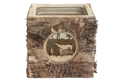 Image of Windlicht Holz/Glas Rentier 9x9x9cm bei JUMBO
