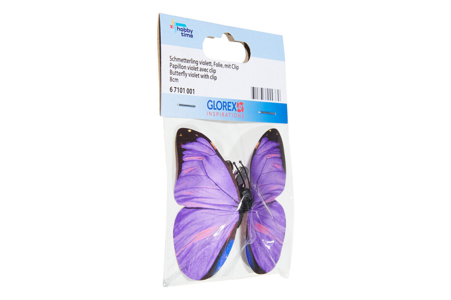 Schmetterling 1 Stk. assortiert, 8 cm blau Folie mit Clip kaufen