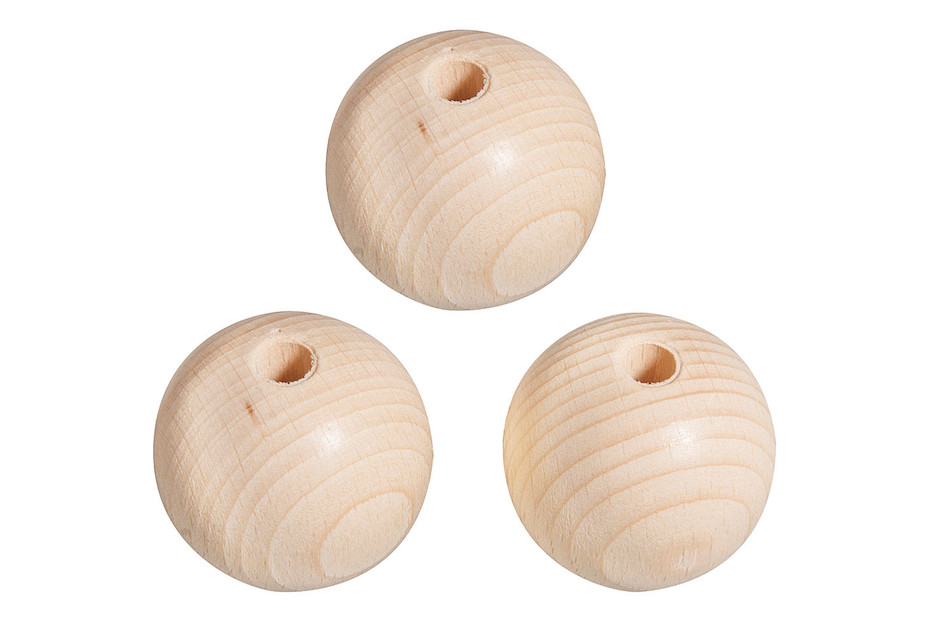 Boules en bois brut FSC 100%, 35mm ø, perçage 8mm, sct.-LS 3pces