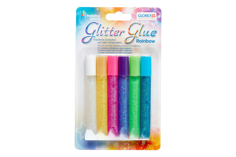 Glorex Stylos de Colle Pailletée Couleurs Arc-en-ciel | 6 × 10.5 ml ...