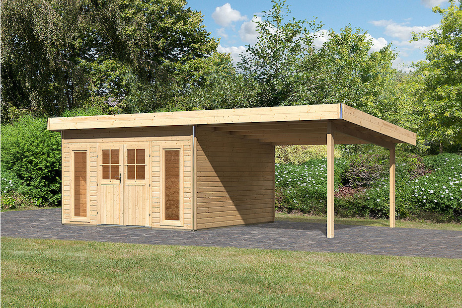 Karibu Gartenhaus Tecklenburg 2 SET 40mm mit Doppeltüre classic und 3m