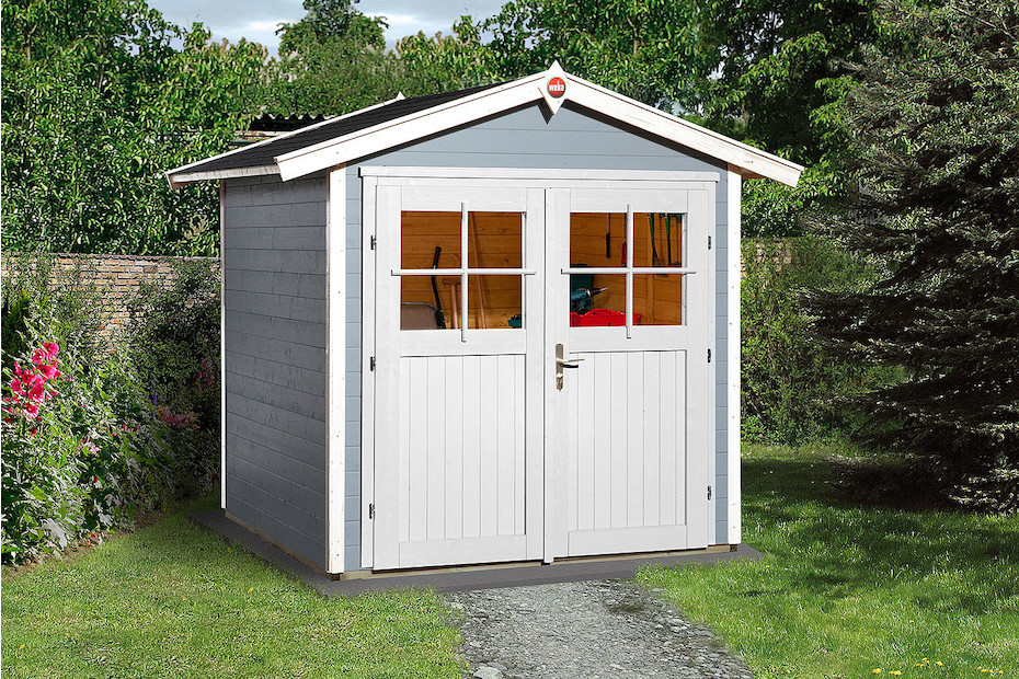 Weka Gartenhaus 224 Gr.2 21mm mit Doppeltüre (209 x 205 cm), holz grau