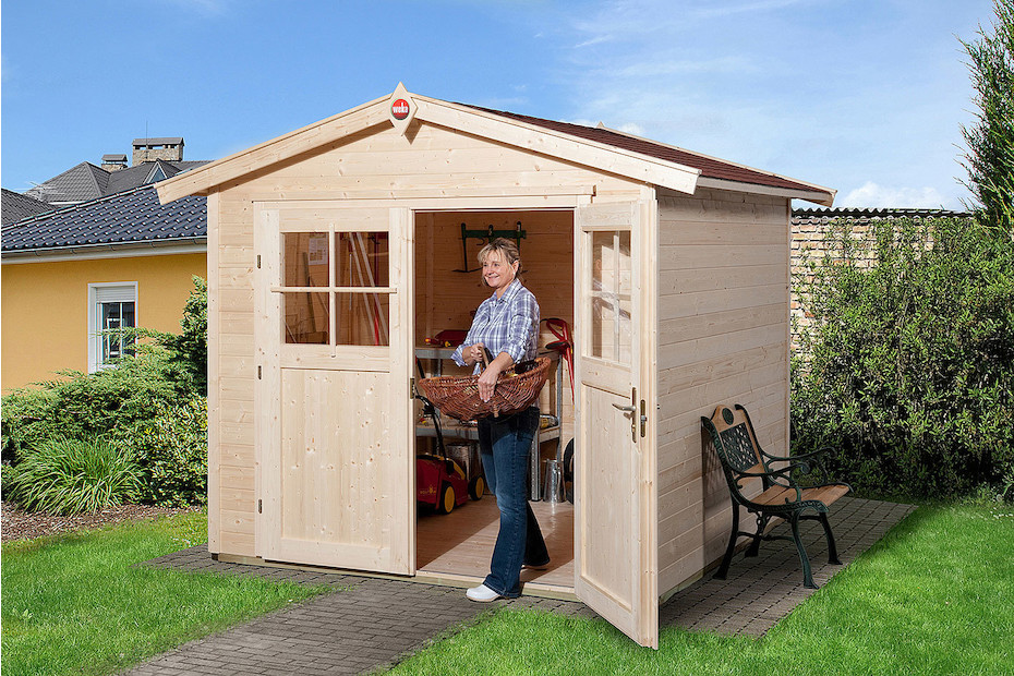Weka Gartenhaus 224 Gr.4 21mm mit Doppeltüre (239 x 235 cm), holz natur