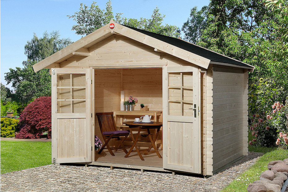 Weka Gartenhaus 209 Gr.3 28mm mit Doppeltüre (300 x 300 cm), holz natur