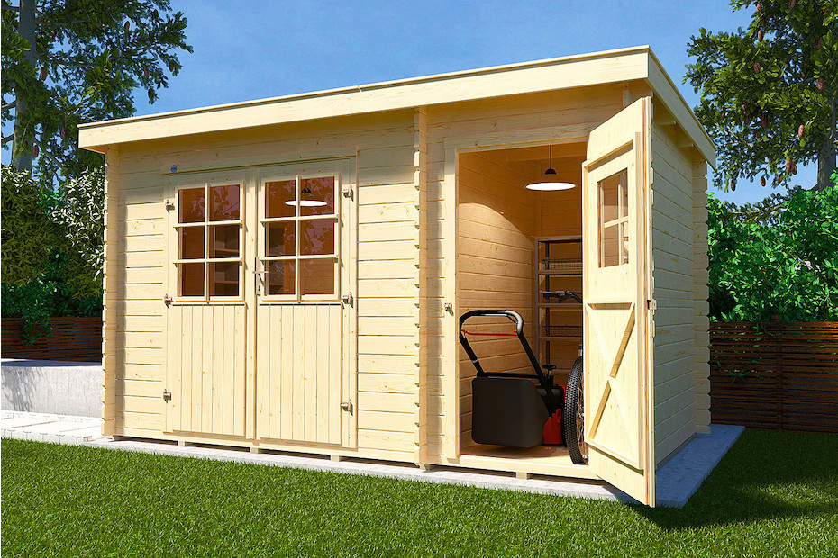 Weka Gartenhaus 254 Gr.2 28mm mit Doppeltüre + Nebenraum (250 x 370 cm