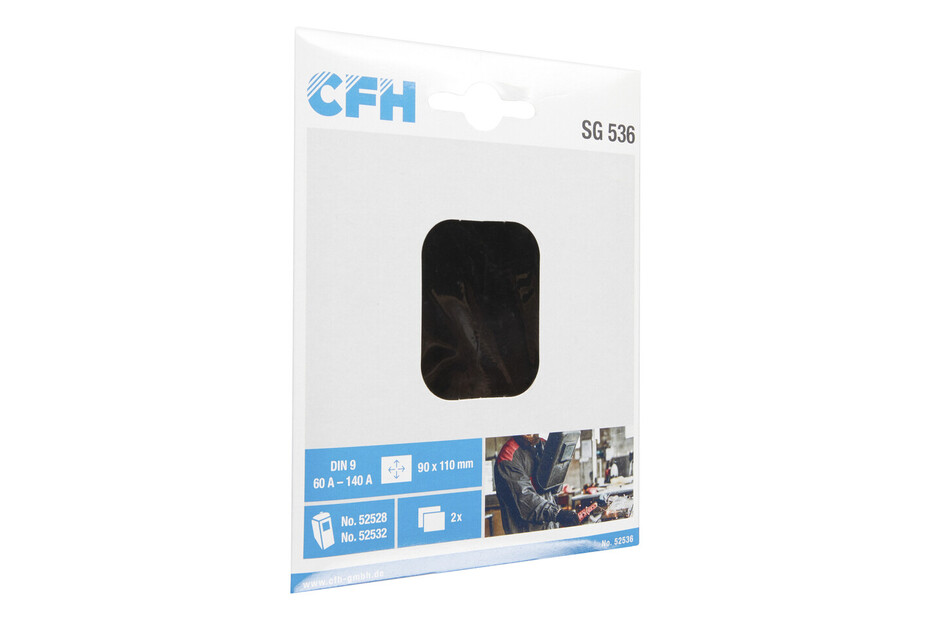 CFH Schweiß-Schutzglas SG 536, 2er-Set, DIN 9, 90x110 Mm - UV/IR-Schutz Für Elektro- Und Schutzgasschweißen Bis 140A