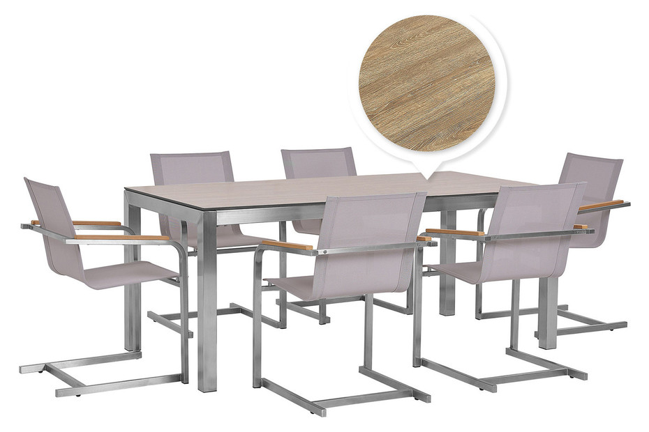 Beliani Gartenmöbel Set Holzoptik 180 cm 6Sitzer Textil beige GROSSETO