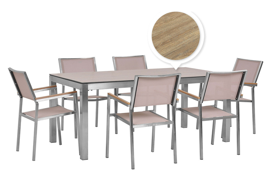 Beliani Gartenmöbel Set Holzoptik 180 cm 6Sitzer Textilbespannung