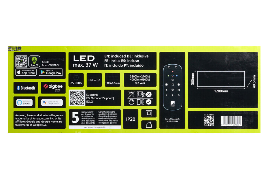 Eglo LED-CCT Deckenleuchte Salobrena-Z Schwarz-Weiss | 36 × 120 × 5 cm  kaufen bei JUMBO