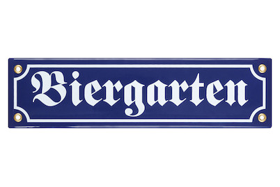 Image of Münder Email Schild Biergarten Blau-Weiss | 40 × 0.5 cm
