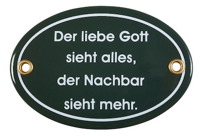 Image of Münder Email Schild 'Der liebe Gott sieht alles' | 6 × 0.5 cm