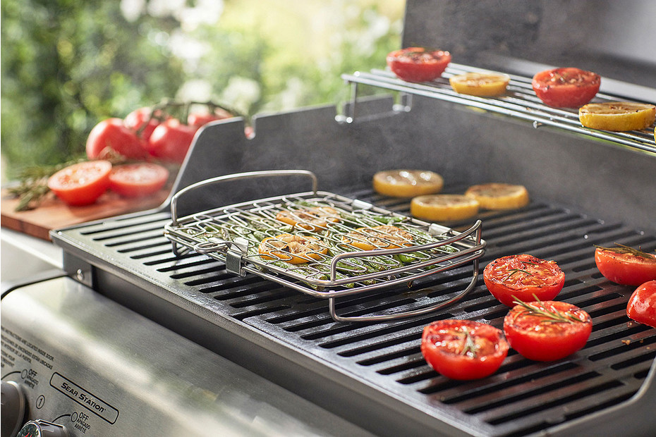 Weber Panier à Poisson & Légumes Petit 28x20cm - Acier Inoxydable, Grill BBQ, Retournement Facile, Compatible Lave-Vaisselle