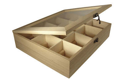 Rayher Scatola per tè in legno FSC Mix Credit | 28,5 × 23,5 × 7 cm | 12 scomparti