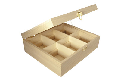 Rayher Scatola per tè in legno con 6 scomparti | 21,5 × 18 × 7 cm