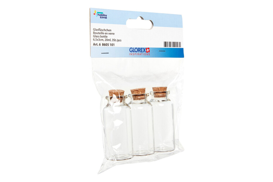 Glorex Glasfläschchen mit Korken | 20 ml