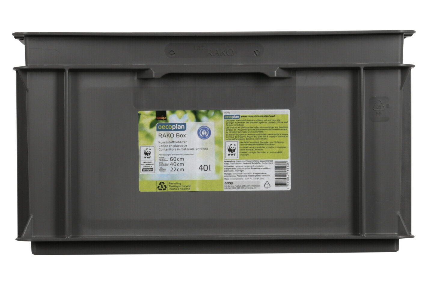 Utz Rako Oecoplan Conteneur Boîte Gris Foncé | 60 × 40 × 22 cm | 40 l