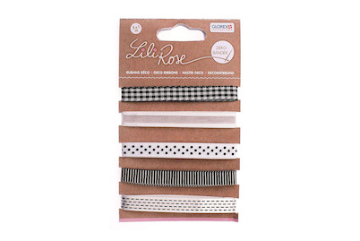 Glorex Rubans décoratifs sur carte Noir-Blanc | 5 pièces | 1 m
