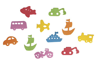 Rayher Forme tagliate in gomma crepla adesive Veicoli | 2-5 cm | 80 pezzi