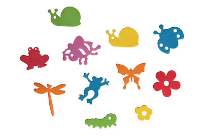 Rayher Forme tagliate in gomma crepla Springtime Autoadesive | 1-3 cm | 80 pezzi