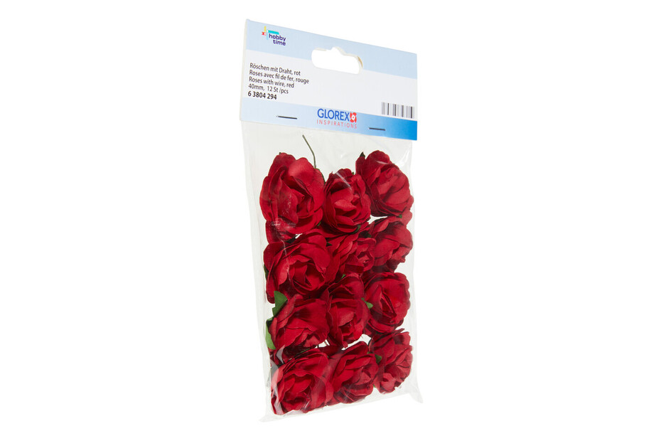 Glorex Röschen Rot mit Draht | 4 cm | 12 Stück kaufen bei JUMBO
