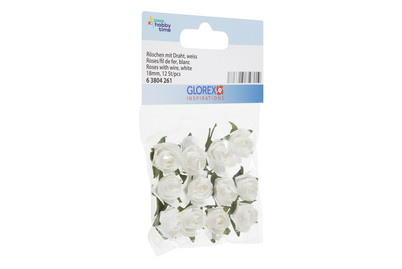 Glorex Röschen mit Draht Weiss | 18 mm | 12 Stück kaufen bei JUMBO