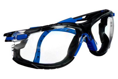3M Solus Schutzbrille – Blaue Bügel, Klare Anti-Beschlag-Linse, Mit Schaumstoff-Kit