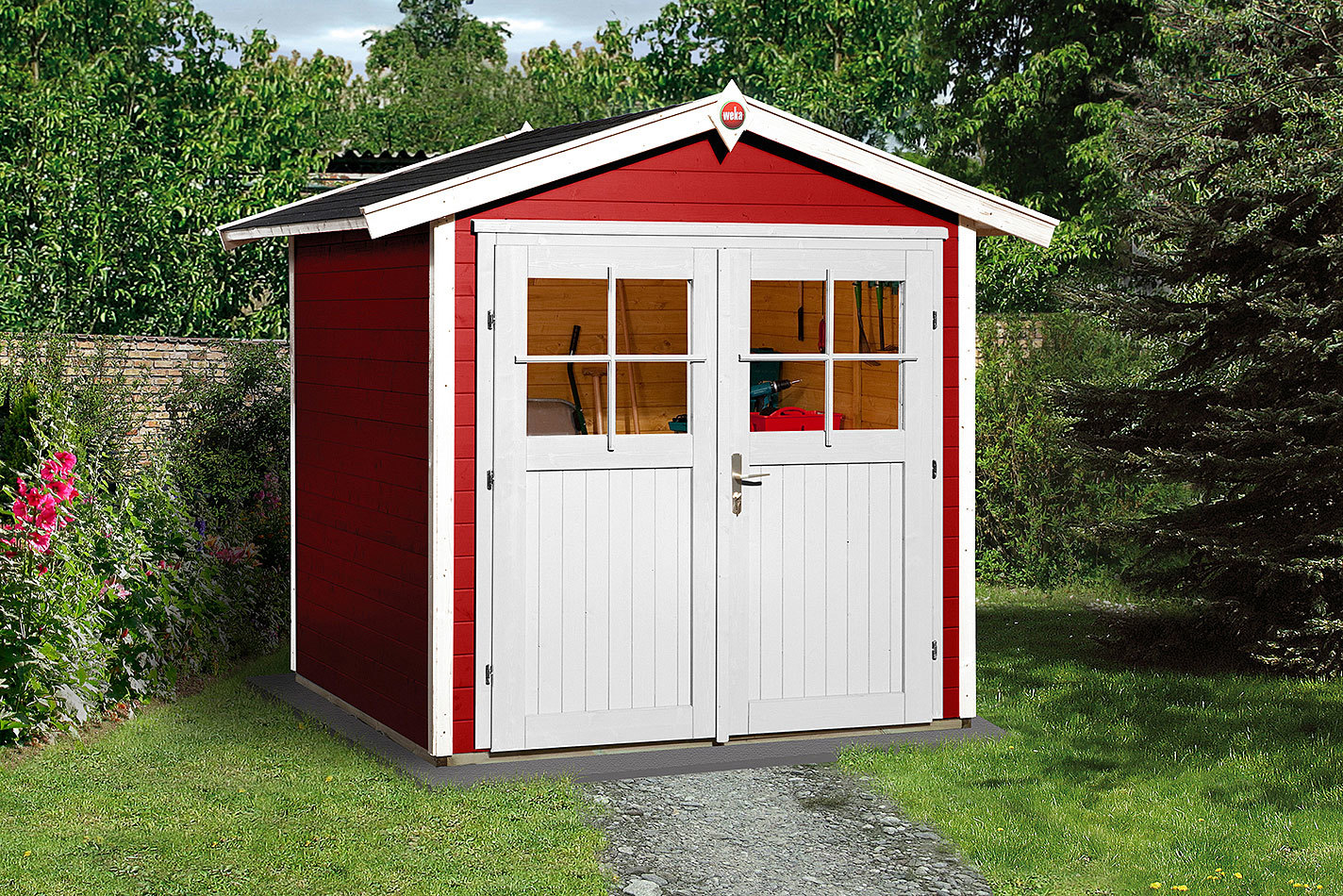 Weka Gartenhaus 224 Gr. 2 mit Doppeltüre Schwedenrot | 21 mm | 2.1 × 2.1 m