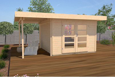 Weka Casa di Design 126 A con Porta Vetrata e Annesso | 4 × 3.4 m