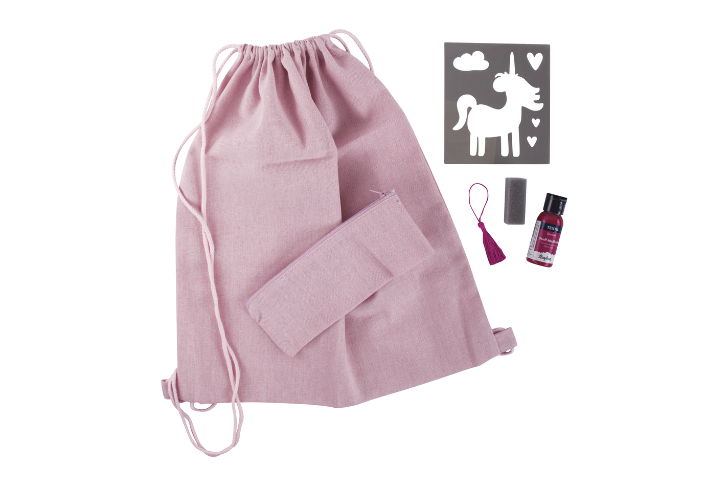 Rayher Kit per creare zainetto con cordoncino Set Unicorno | 38 × 42 | 21 × 8 cm
