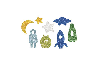 Image of Rayher Moosgummi Weltraum Mix Glitter Selbstklebend | 2-3 cm | 80 Stück