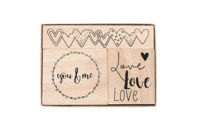 Image of Rayher Holzstempelset Liebe | 3.2 × 3.8 cm | 8.1 × 1.6 cm | 3 Stück