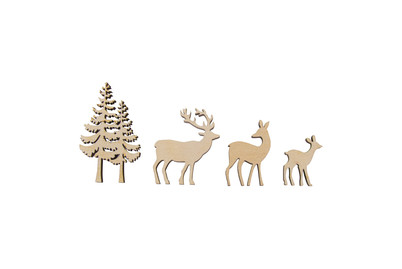 Image of Rayher Holz-Streudeko Baum und Hirsch | 4-8 cm | 4-teilig
