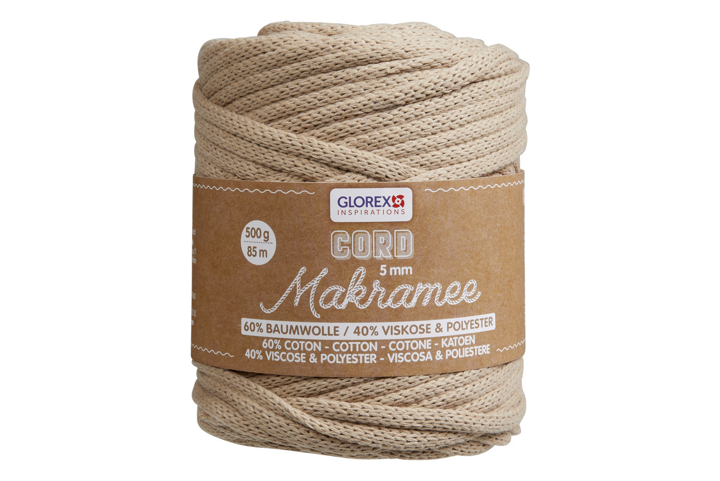 Glorex Corda Makramee Intrecciata Marrone Chiaro | 500 g | 5 mm