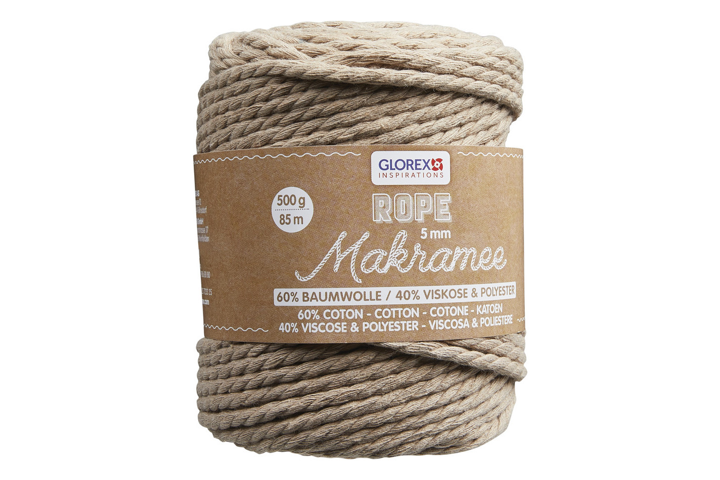 Glorex Corda per Macramè Torsa Marrone Chiaro | ⌀ 5 mm | 500 g