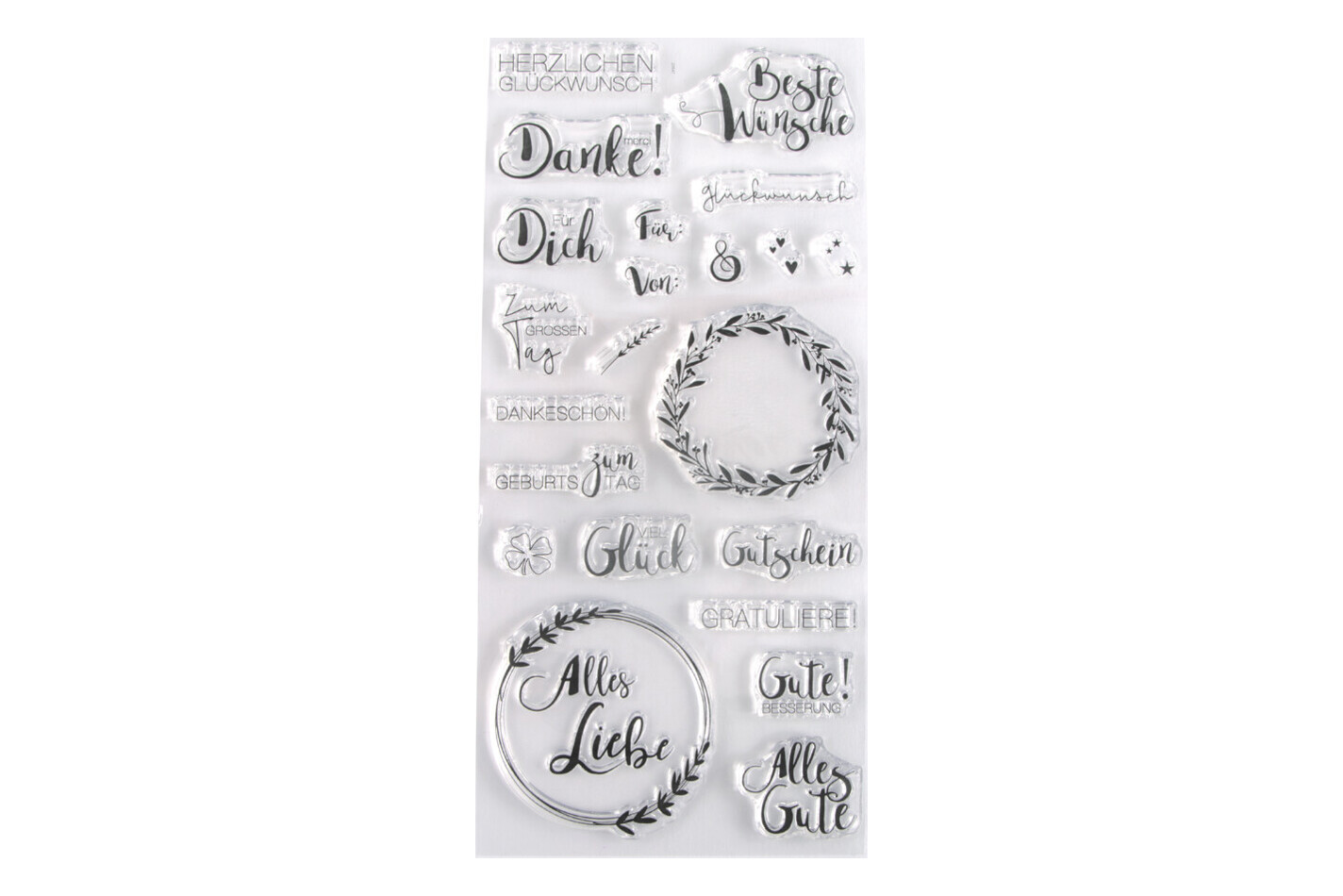 Clear Stamps - Viele Wünsche , 97x205mm, 22 Motive, SB-Btl. 1Bogen