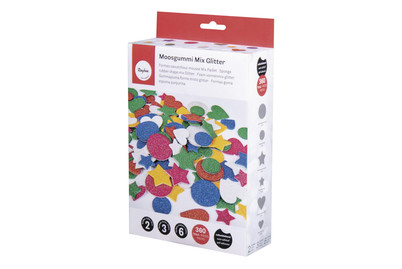 Image of Rayher Moosgummi Mix Glitter Selbstklebend | ⌀ 2+3 cm | 3 Formen | 6 Farben | 360 Stück
